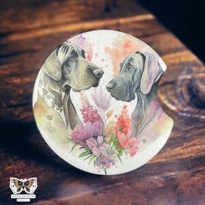 Floral Great Dane Car Coaster Set | Car Accessories